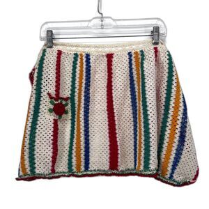 Crocheted Apron VTG Knit Colorful Aline Size SMALL Boho Farmhouse Retro Y2K